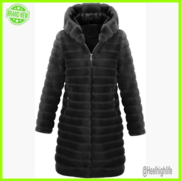 Long Faux Fur Coat Hooded Oversized Winter Jacket Loose Fit Warm